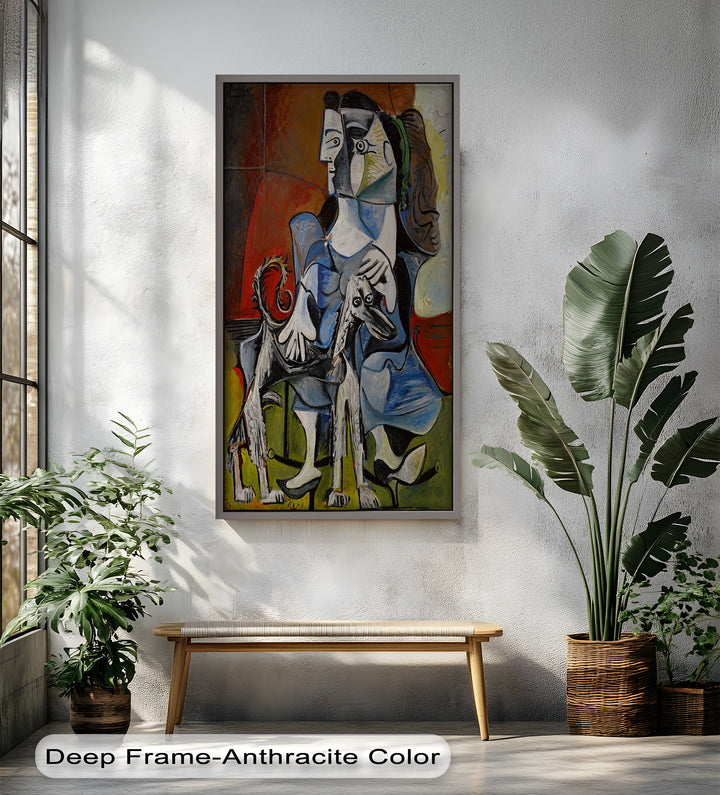 Guardian in Abstraction – Woman with Dog Cubist Oil Painting