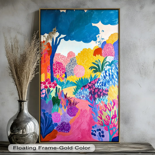 Visual rhythm achieved through the repetition of vibrant brushstrokes and contrasting colors in this expressive nature oil painting, showcasing modern oil painting art.