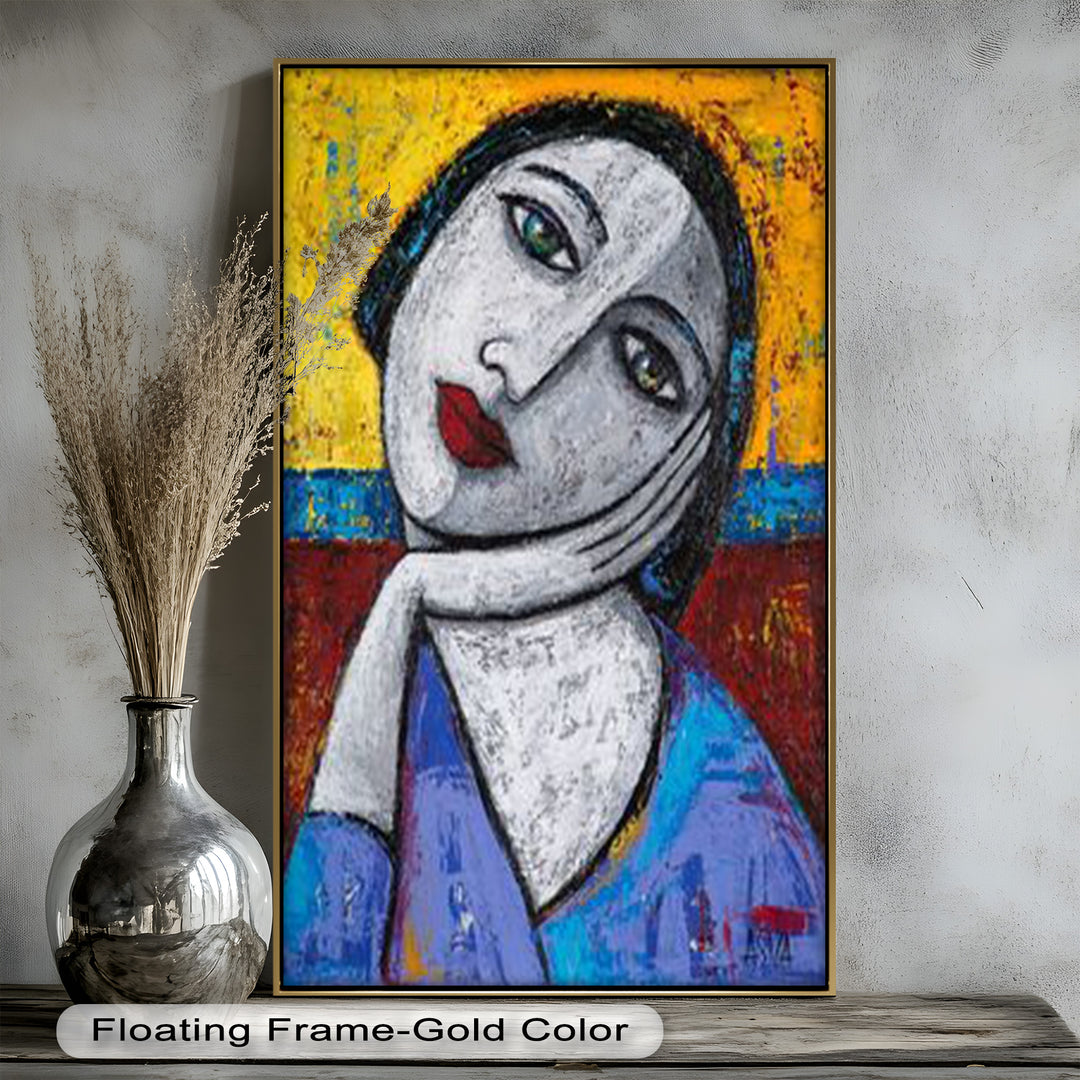 Restful Gaze – Expressionist Woman in Blue Picasso Oil Painting