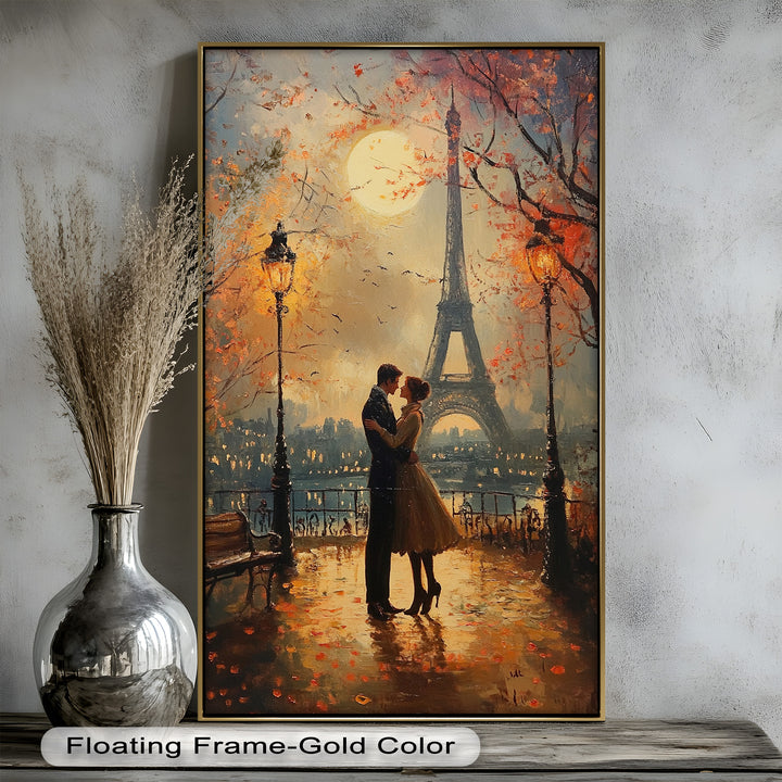 Paris Moonlight – Lovers Beneath the Eiffel Tower Love Oil Painting