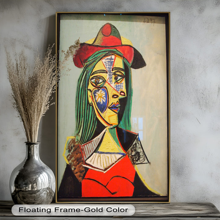 Solar Veil – Cubist Portrait of a Woman in Red Hat Oil Painting