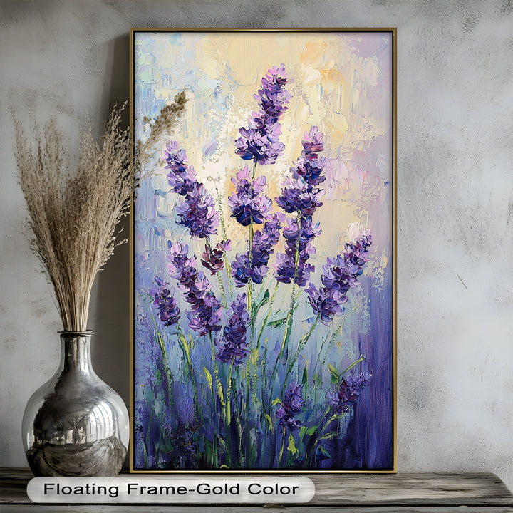 Lavender Blooms in Textured Harmony - Flower Oil Painting