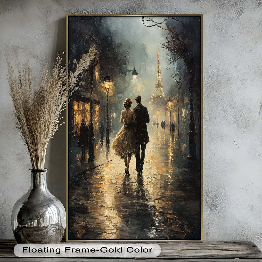 Paris Promenade – Lovers Strolling Toward the Eiffel Tower Love Oil Painting