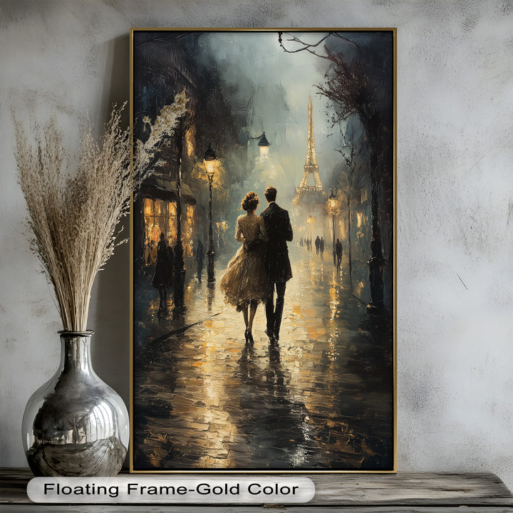 Paris Promenade – Lovers Strolling Toward the Eiffel Tower Love Oil Painting