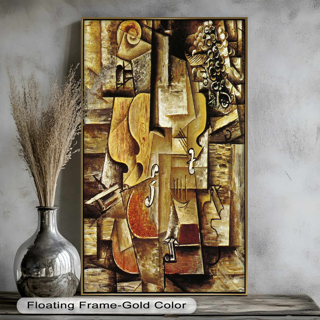 Violin & Grapes Wall Art – Cubist Still Life Oil Painting