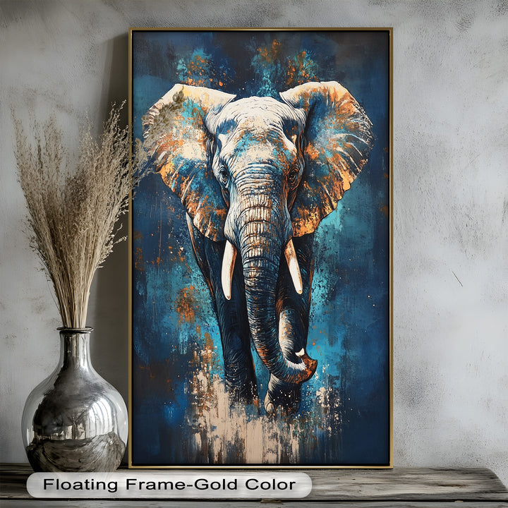 Elephant in Blue Tones - Animal Oil Painting