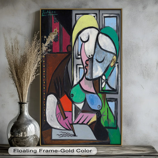 Foreground features the intense concentration of the writing woman in this abstract oil painting home decor, reminiscent of Picasso's 'The Letter.'