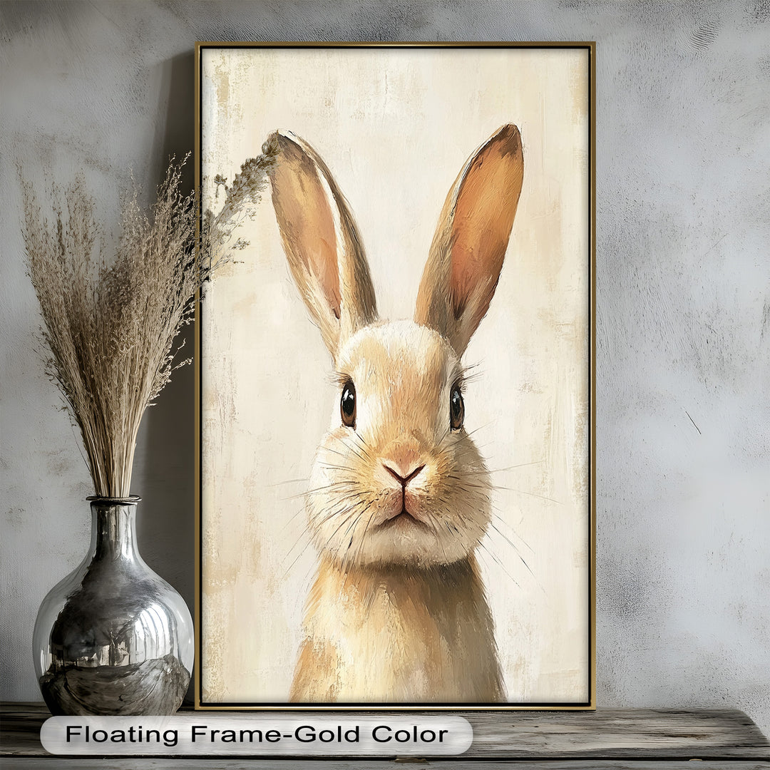 Soft-Gazed Bunny in Cream Hues - Animal Oil Painting