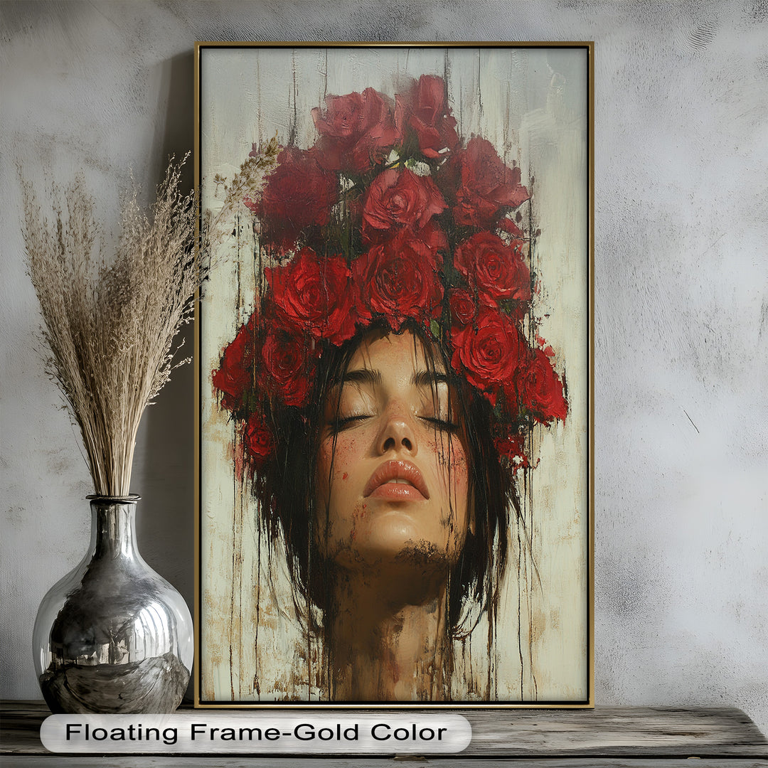 Crown of Crimson – Romantisches Blumen-Ölgemälde