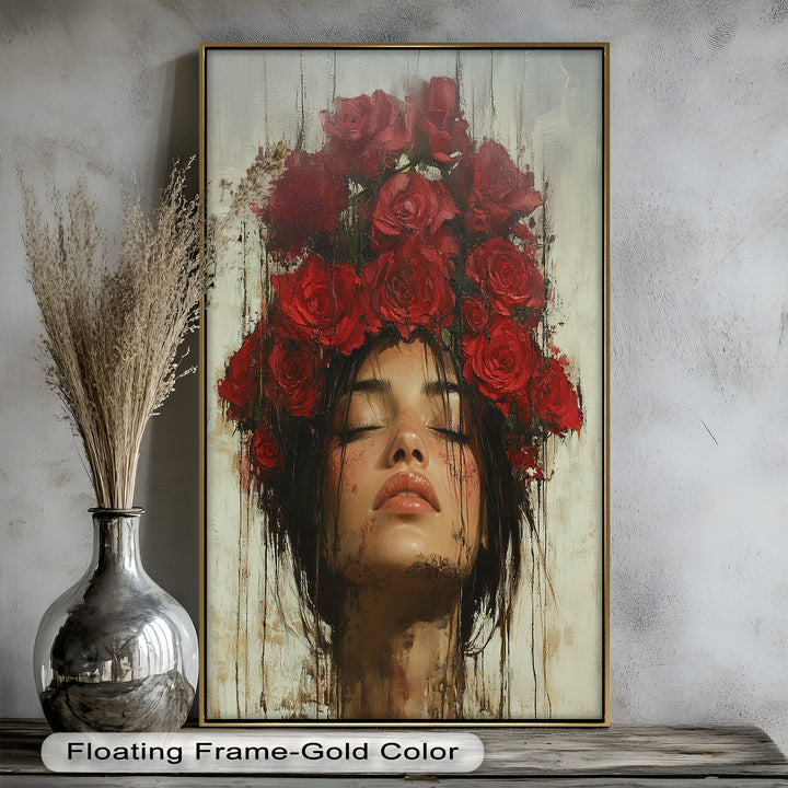 Crown of Crimson – Romantisches Blumen-Ölgemälde