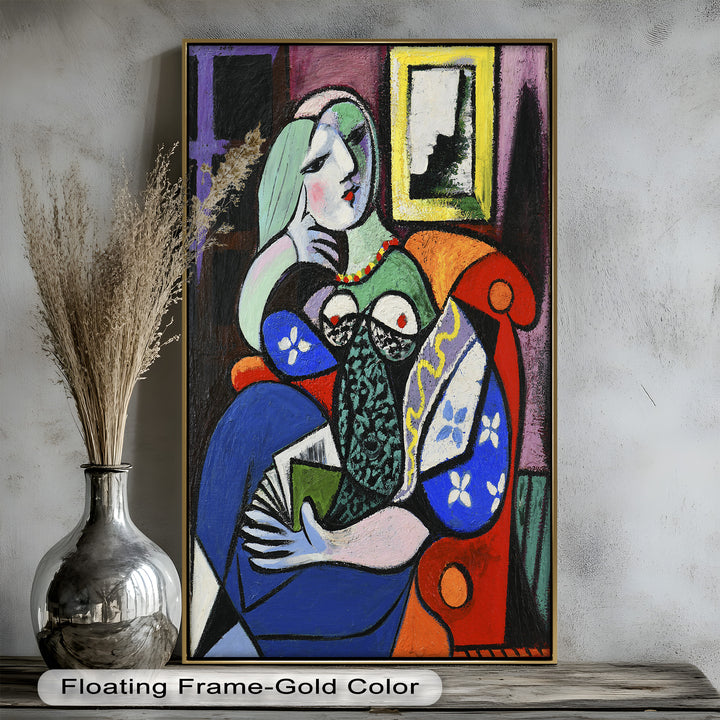 Abstract Woman Reading on Red Armchair - Picasso Oil Painting