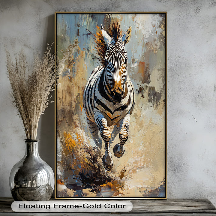 Galoppierendes Zebra in Bewegung - Tierölgemälde