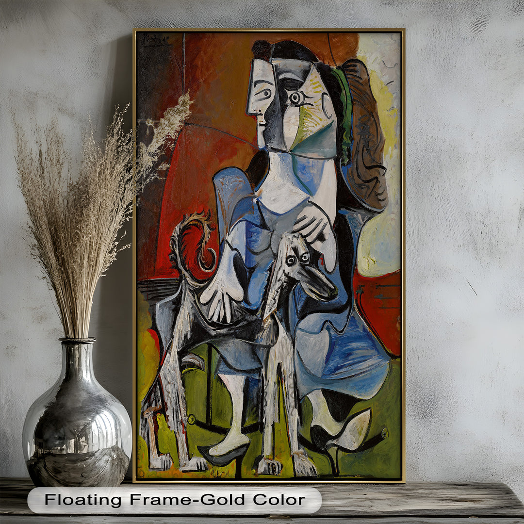 Guardian in Abstraction – Woman with Dog Cubist Oil Painting