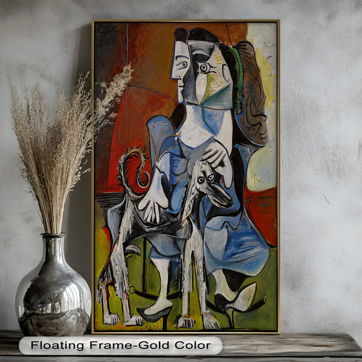 Guardian in Abstraction – Woman with Dog Cubist Oil Painting