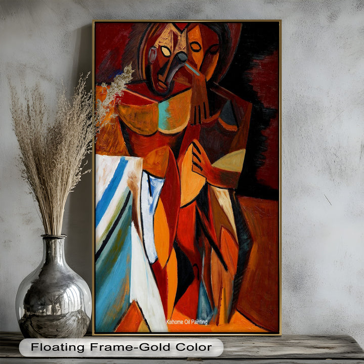 Embracing Figures Wall Art – Cubist Abstract Oil Painting