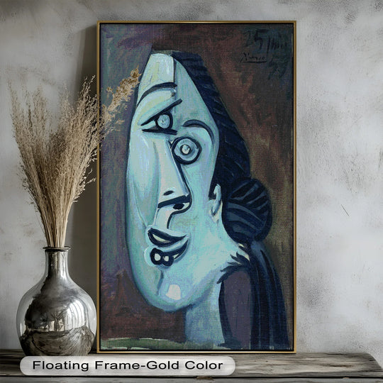 Framed 'twilight gaze' displays exquisite foreground texture in this surreal blue picasso-inspired oil painting wall art, offering a modern twist on classic art.