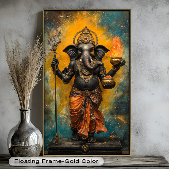 Stehende Ganesha-Wandkunst – Religiöses Ölgemälde