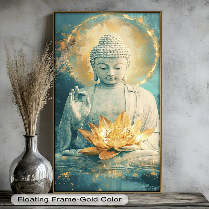Golden Lotus Buddha Wall Art – Religious Oil Painting