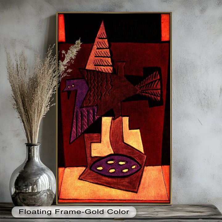 Abstract Bird & Bowl Wall Art – Cubist Oil Painting