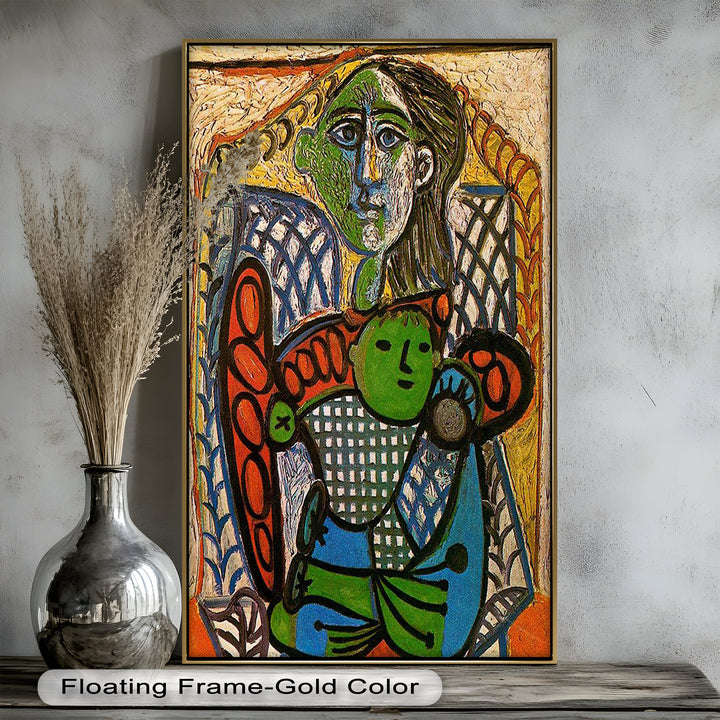 Green Embrace – Mother and Child Picasso Oil Painting