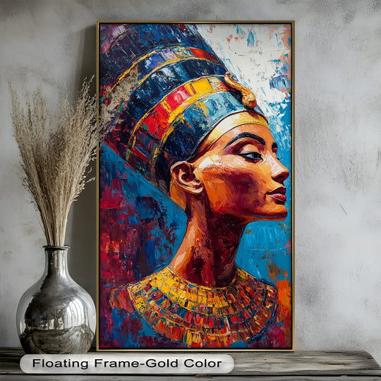 Warm tones radiate from the Queen of the Nile in this striking portrait, creating an inviting and elegant oil painting wall art.