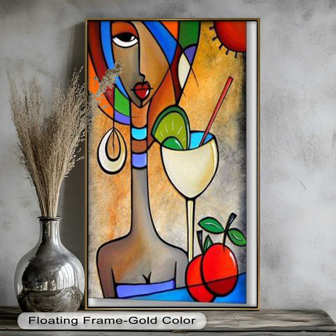 Tropical Muse – Colorful Woman with Cocktail Abstract Oil Painting