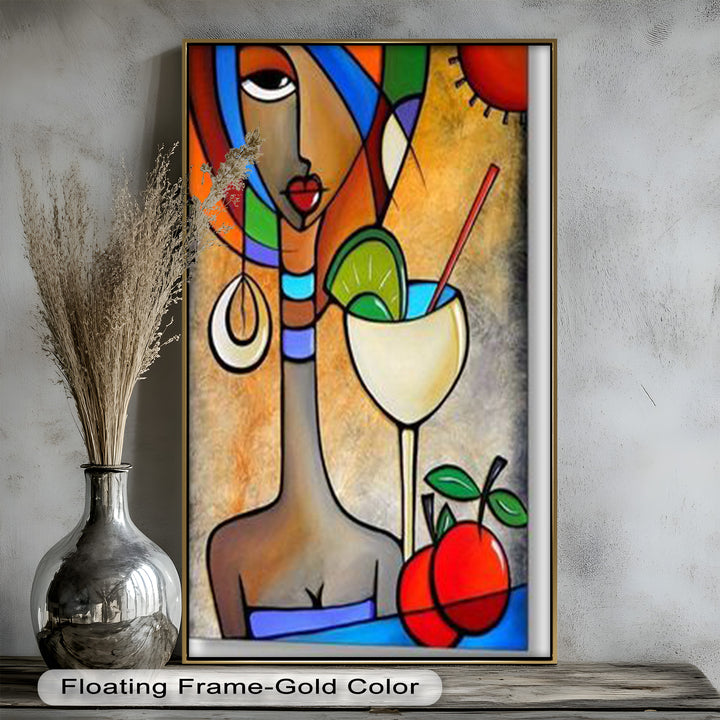 Tropical Muse – Colorful Woman with Cocktail Abstract Oil Painting