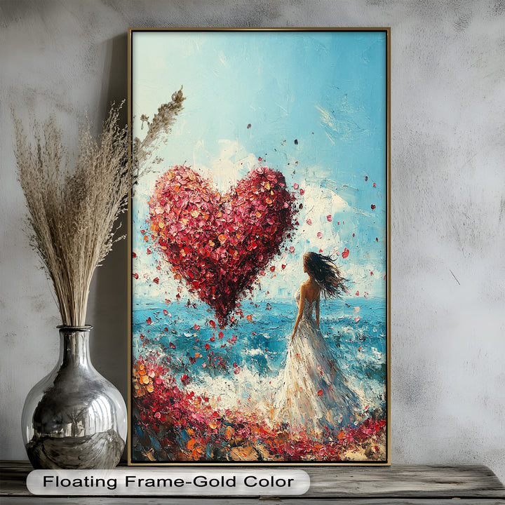 Petals of Love – Romantic Woman by the Sea Love Oil Painting
