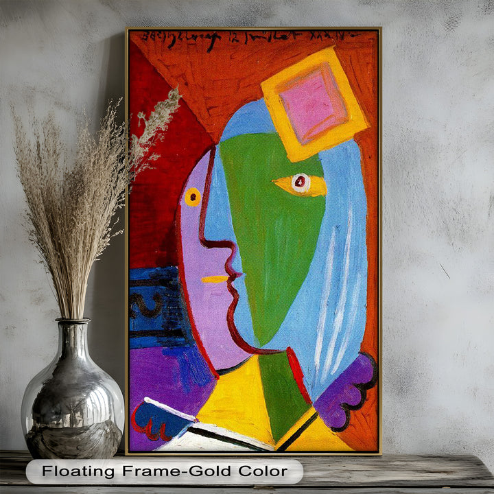 Golden Frame Gaze – Colorful Woman Picasso Style Oil Painting