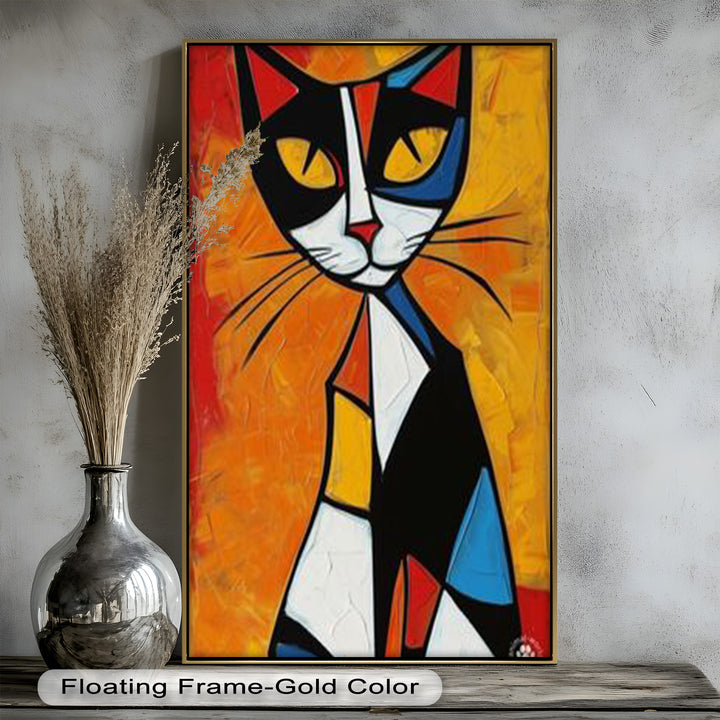 Geometric Feline – Abstract Cat Picasso Style Oil Painting