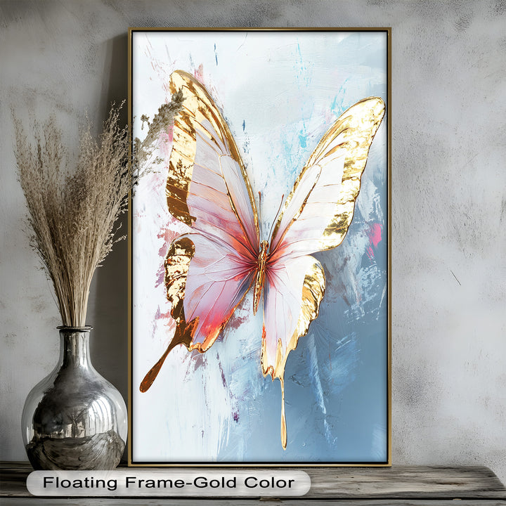 Gold und Blush Schmetterling in Bewegung - Tier Ölgemälde