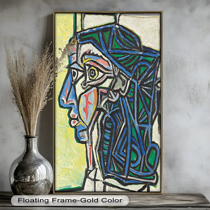 Geometric Portrait with Cyan and Emerald Tones - Picasso Oil Painting