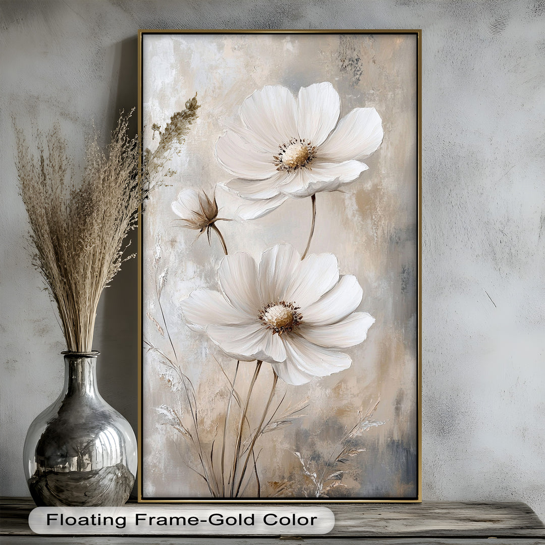 Soft Ivory Florals in Warm Neutrals - Flower Oil Painting