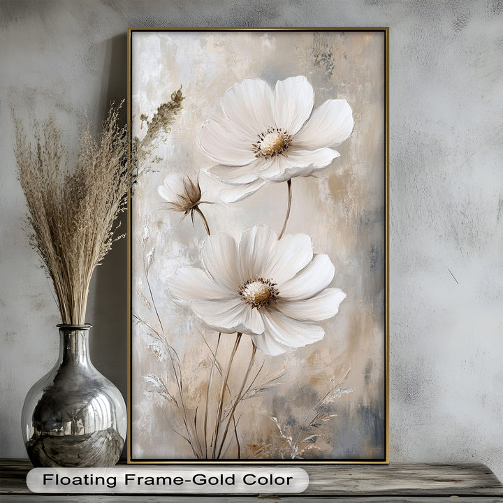 Soft Ivory Florals in Warm Neutrals - Flower Oil Painting