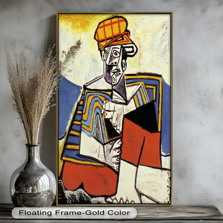 Abstract Man with Cap Wall Art – Cubist Oil Painting