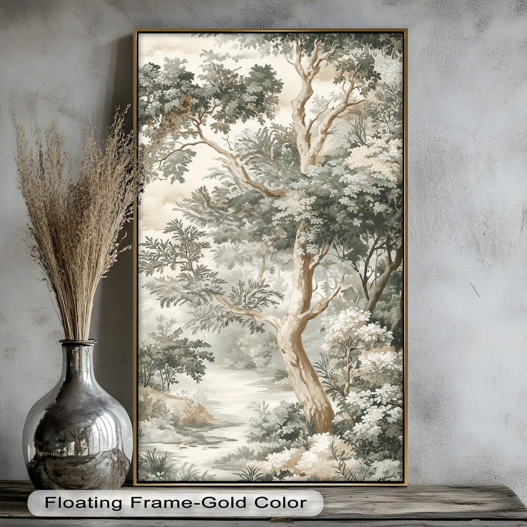 The subtle interplay of light and shadow gives depth to the foliage, guiding the viewer through a tranquil woodland scene.