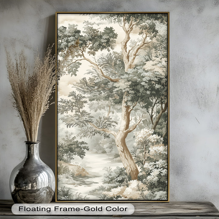 The subtle interplay of light and shadow gives depth to the foliage, guiding the viewer through a tranquil woodland scene.