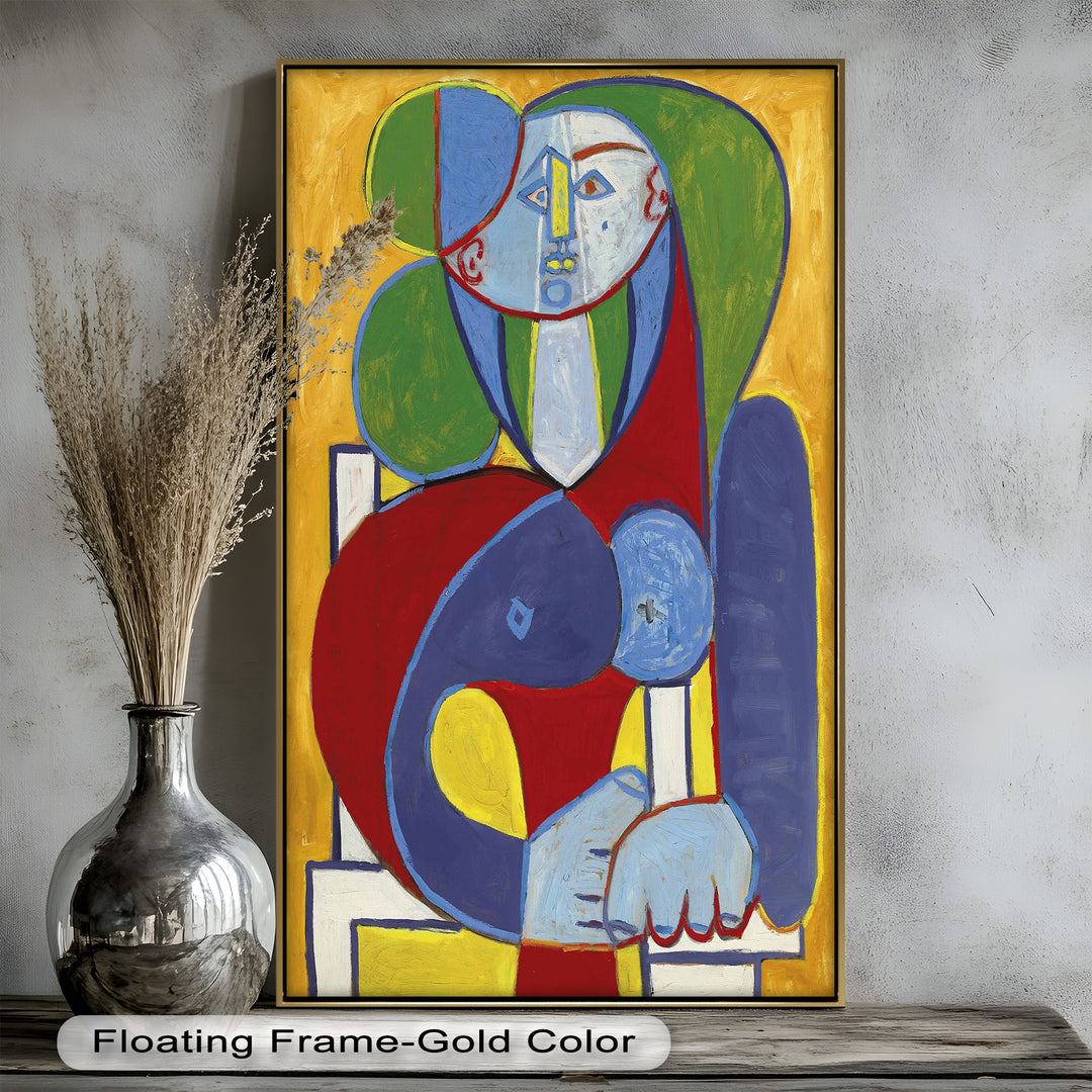 Seated in Silence – Colorful Cubist Portrait Oil Painting
