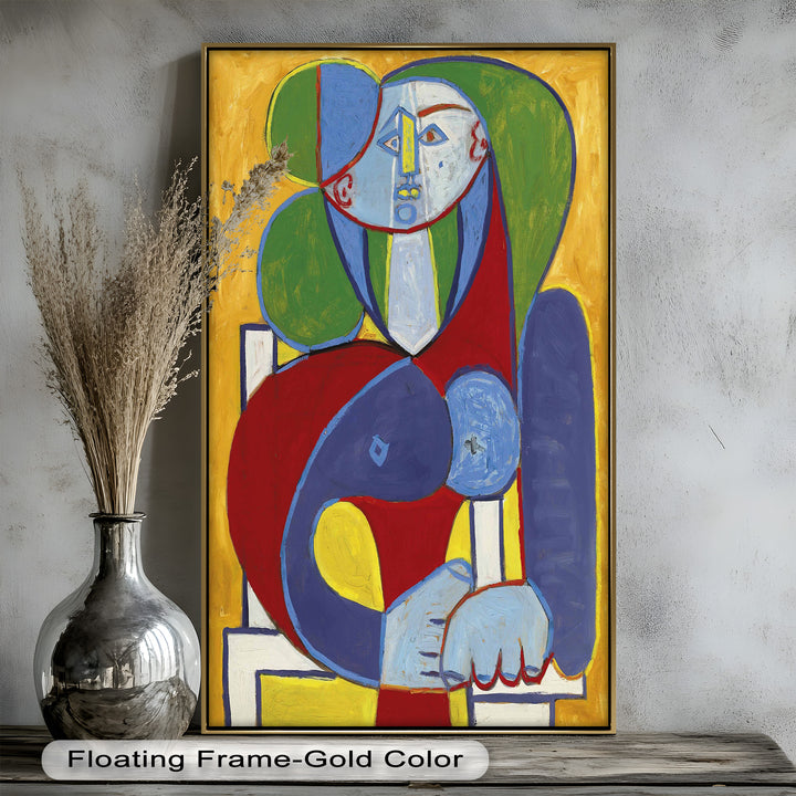 Seated in Silence – Colorful Cubist Portrait Oil Painting