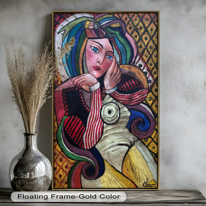 Bunte Muse – Lebendiges Porträt im Ölgemälde-Stil von Picasso
