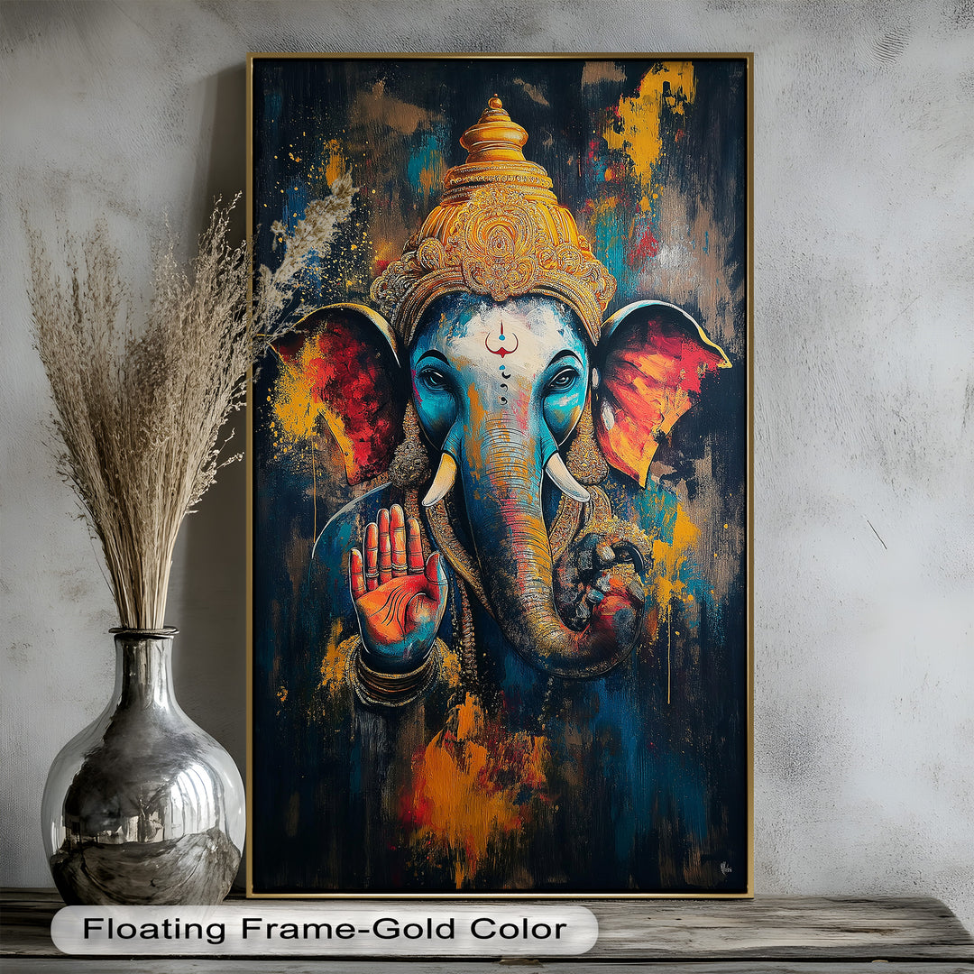 Lebendige Ganesha-Wandkunst – Religiöses Ölgemälde
