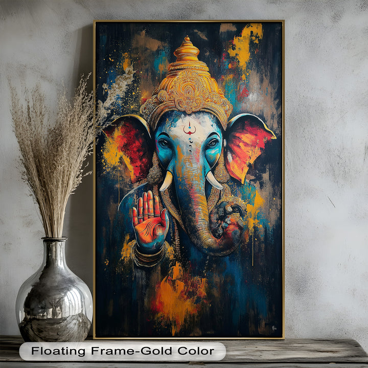 Lebendige Ganesha-Wandkunst – Religiöses Ölgemälde