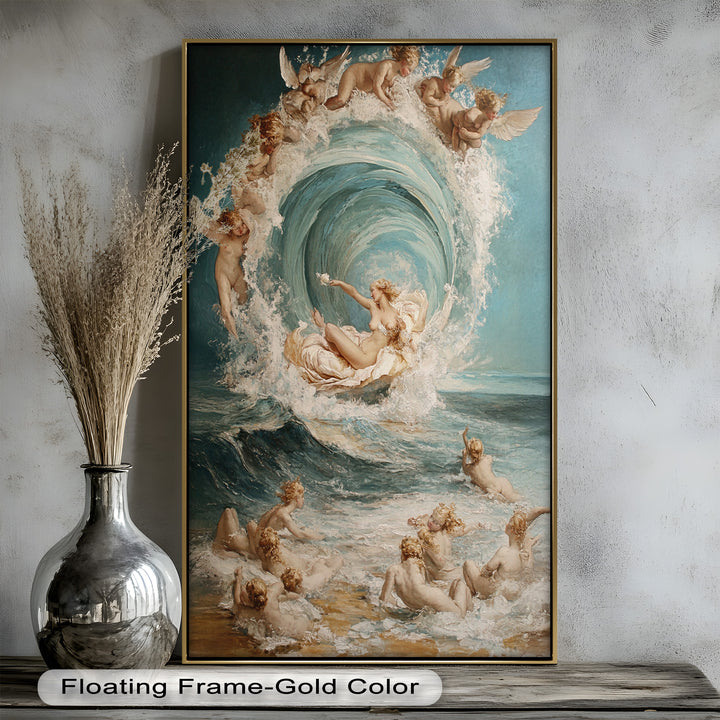 The Birth of Beauty – Mythic Seafoam and Cherubs Nude Oil Painting