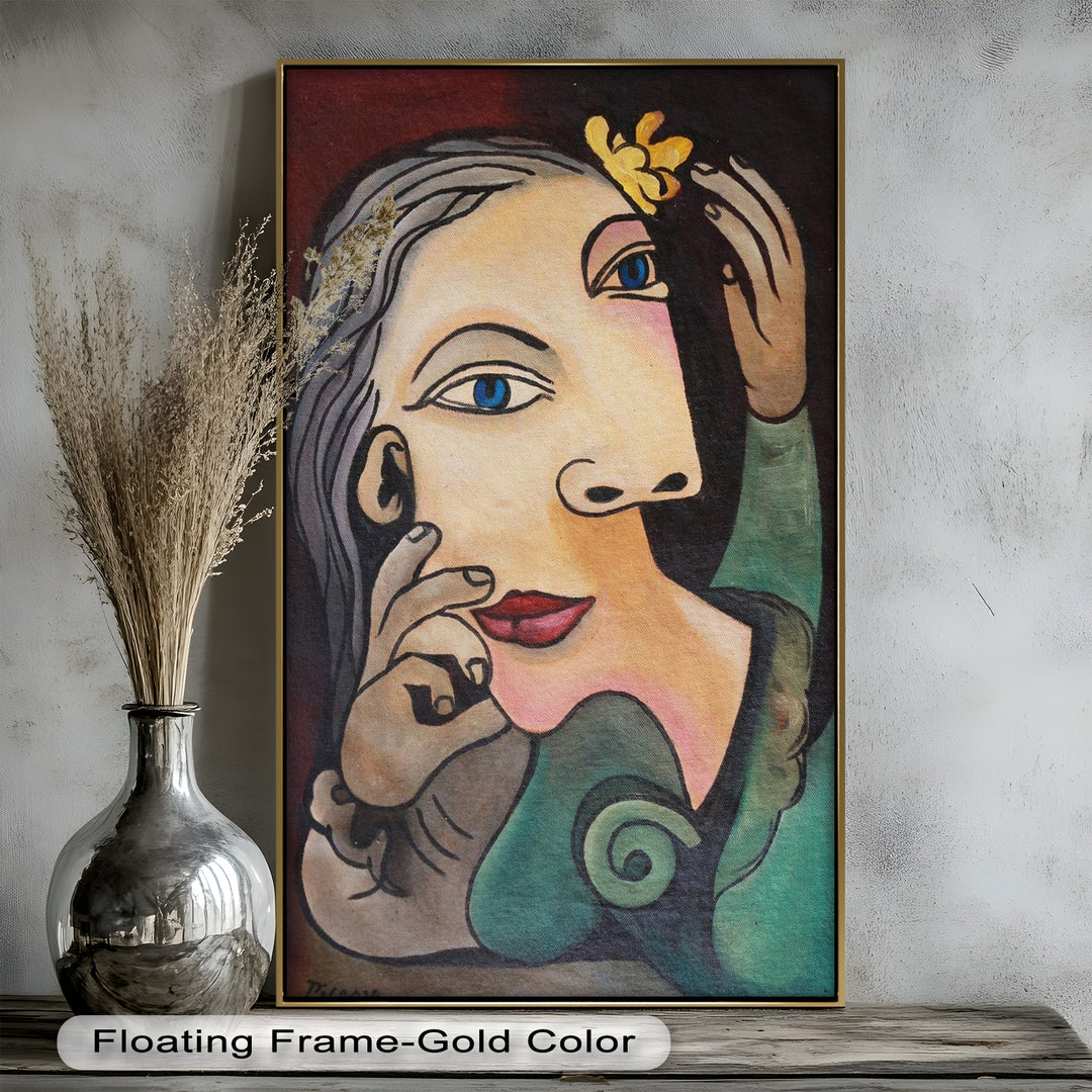 Quiet Bloom – Woman with Yellow Flower Picasso Oil Painting