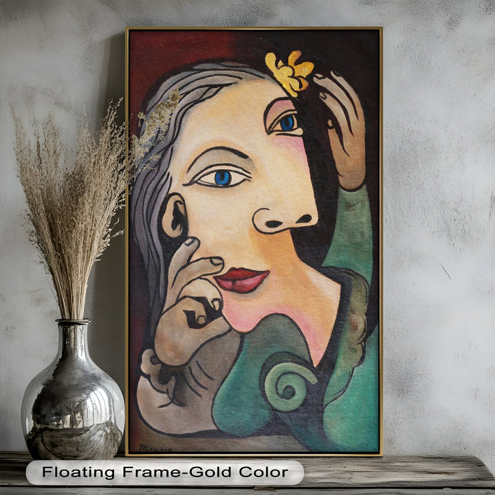 Quiet Bloom – Woman with Yellow Flower Picasso Oil Painting
