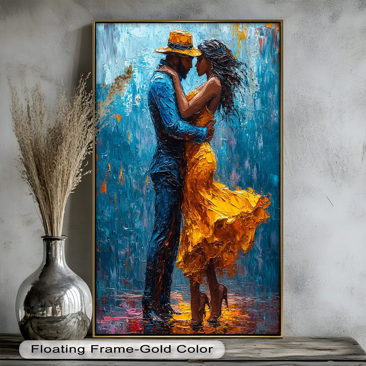 Golden Rhythm – Passionate Dance in the Rain Love Oil Painting