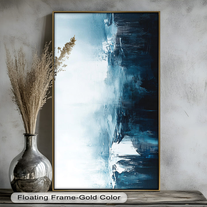 Midnight Fjord – Deep Blue Abstract Oil Painting