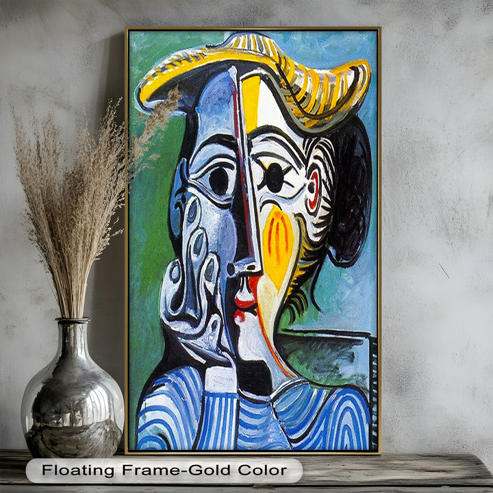Woman in Striped Shirt – Bold Cubist Picasso Oil Painting