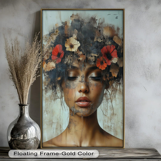 Lush color saturation enhances the ethereal boho flower oil painting, Autumn Reverie, creating a vibrant and textured oil painting reproduction print.