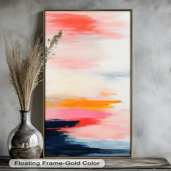 Blush Horizon – Abstraktes Ölgemälde mit Sonnenuntergangshimmel